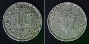 10 Cent Federation of Malaya (1948 - 1963) Silver George VI (1895-1952)