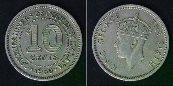 10 Cent Federation of Malaya (1948 - 1963) Silver George VI (1895-1952)