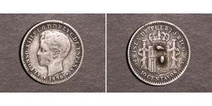 10 Centavo Porto Rico Argento Alfonso XIII of Spain (1886 - 1941)