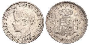 10 Centavo Porto Rico Argento Alfonso XIII of Spain (1886 - 1941)