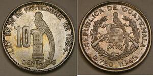 10 Centavo República de Guatemala (1838 - ) Silber 