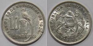 10 Centavo República de Guatemala (1838 - ) Silber 