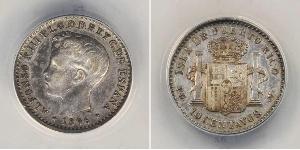 10 Centavo Puerto Rico (1898 - ) Silver Alfonso XIII of Spain (1886 - 1941)