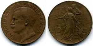 10 Centesimo Kingdom of Italy (1861-1946) Cobre Víctor Manuel III de Italia (1869 - 1947)