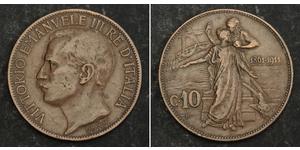 10 Centesimo Kingdom of Italy (1861-1946) Cobre Víctor Manuel III de Italia (1869 - 1947)