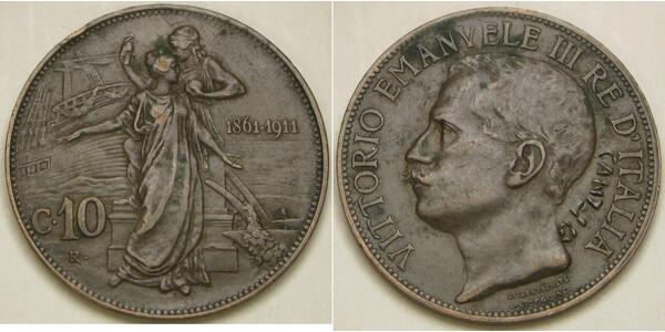 10 Centesimo Kingdom of Italy (1861-1946) Copper Victor Emmanuel III of Italy (1869 - 1947)