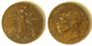 10 Centesimo Kingdom of Italy (1861-1946) Kupfer Viktor Emanuel III. (Italien) (1869 - 1947)