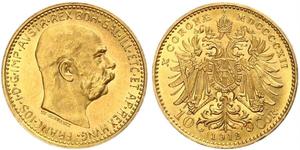 10 Corona Австро-Венгрия (1867-1918) Золото Франц Иосиф I (1830 - 1916)