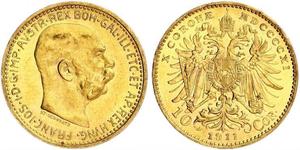10 Corona Австро-Венгрия (1867-1918) Золото Франц Иосиф I (1830 - 1916)