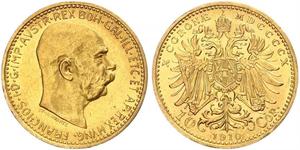 10 Corona Австро-Венгрия (1867-1918) Золото Франц Иосиф I (1830 - 1916)