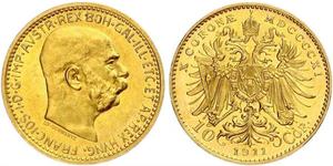 10 Corona Австро-Угорщина (1867-1918) Золото Франц Иосиф I (1830 - 1916)