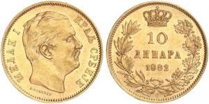10 Dinar Serbia Gold Milan I of Serbia