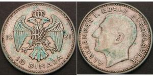 10 Dinar Königreich Jugoslawien (1918-1943) Silber Alexander I of Yugoslavia (1888 - 1934)