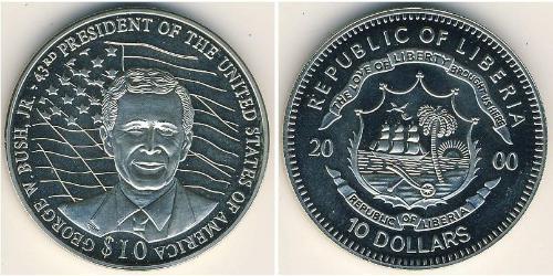 10 Dollar Liberia (1847 - ) Kupfer/Nickel George W. Bush (1946 - )