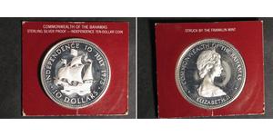 10 Dollar Bahamas (1973 - ) 銀 伊丽莎白二世 (1926-2022)