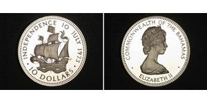 10 Dollar Bahamas (1973 - ) 銀 伊丽莎白二世 (1926-2022)