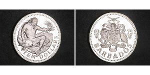 10 Dólar Barbados Plata 