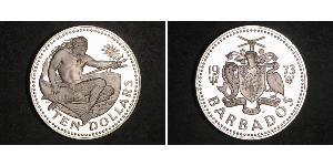 10 Dólar Barbados Plata 
