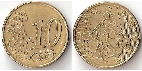 10 Eurocent Fünfte Französische Republik (1958 - ) Tin/Aluminium/Kupfer/Zink 