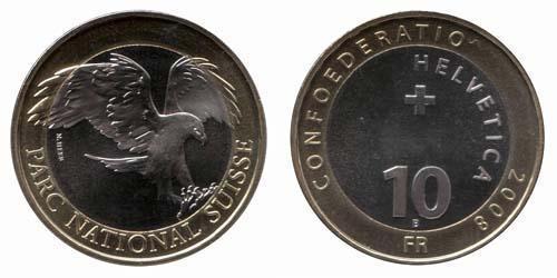 10 Franc Suiza Bimetal 