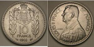 10 Franc Monaco (1297 - ) Copper/Nickel Louis II Prince of Monaco (1870-1949)
