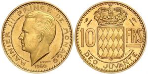 10 Franc Monaco Gold Rainier III, Prince of Monaco