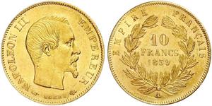 10 Franc Second French Empire (1852-1870) Gold Napoleon III (1808-1873)