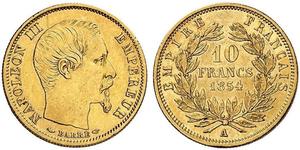 10 Franc Second French Empire (1852-1870) Gold Napoleon III (1808-1873)