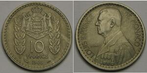 10 Franc Monaco (1297 - ) Kupfer/Nickel Louis II. von Monaco (1870-1949)