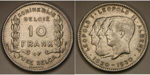 10 Franc Belgique Nickel Albert Ier (roi des Belges) (1875 - 1934) / Léopold Ier de Belgique (1790-1865) / Leopold II (1835 - 1909)