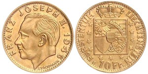 10 Franc Liechtenstein (1719 - ) Or Franz Joseph II, Prince of Liechtenstein (1938 - 1989) 