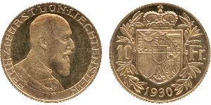 10 Franc Liechtenstein (1719 - ) Oro Franz Joseph II, Prince of Liechtenstein (1938 - 1989) 