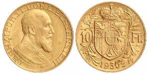 10 Franc Liechtenstein (1719 - ) Oro Franz Joseph II, Prince of Liechtenstein (1938 - 1989) 