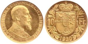 10 Franc Liechtenstein (1719 - ) Oro Franz Joseph II, Prince of Liechtenstein (1938 - 1989) 