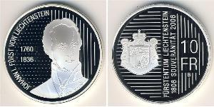 10 Franc 列支敦斯登 (1719 - ) 銀 