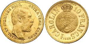 10 Franc / 1 Carolin Schweden Gold Oskar II. (Schweden) (1829-1907)