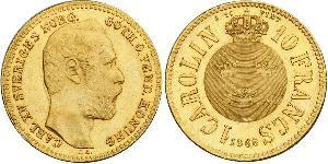 10 Franc / 1 Carolin Schweden Gold Oskar II. (Schweden) (1829-1907)