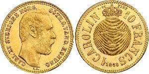 10 Franc / 1 Carolin Sweden Gold Oscar II of Sweden (1829-1907)