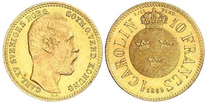 10 Franc / 1 Carolin Sweden Gold Oscar II of Sweden (1829-1907)