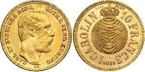 10 Franc / 1 Carolin Svezia Oro Oscar II di Svezia (1829-1907)
