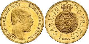 10 Franc / 1 Carolin Svezia Oro Oscar II di Svezia (1829-1907)