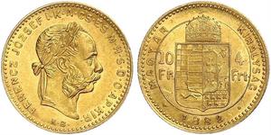 10 Franc / 4 Forint Österreich-Ungarn (1867-1918) Gold Franz Joseph I (1830 - 1916)