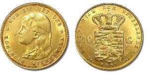 10 Gulden Regno dei Paesi Bassi (1815 - ) Oro Guglielmina dei Paesi Bassi(1880 - 1962)