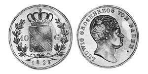 10 Gulden 巴登大公國 (1806 - 1918) 金 路德维希一世 (巴登)