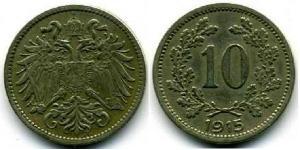 10 Heller Imperio austrohúngaro (1867-1918) Níquel/Cobre/Zinc Franz Joseph I (1830 - 1916)