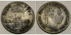 10 Kreuzer Imperio austrohúngaro (1867-1918) Plata Franz Joseph I (1830 - 1916)