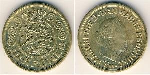 10 Krone Dinamarca Aluminio/Bronce Margarita II de Dinamarca (1940-)