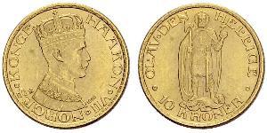 10 Krone Noruega Oro Haakon VII de Noruega (1872 - 1957)