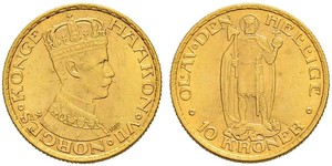 10 Krone Noruega Oro Haakon VII de Noruega (1872 - 1957)
