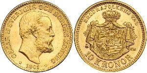 10 Krone Suecia Oro Óscar II de Suecia (1829-1907)